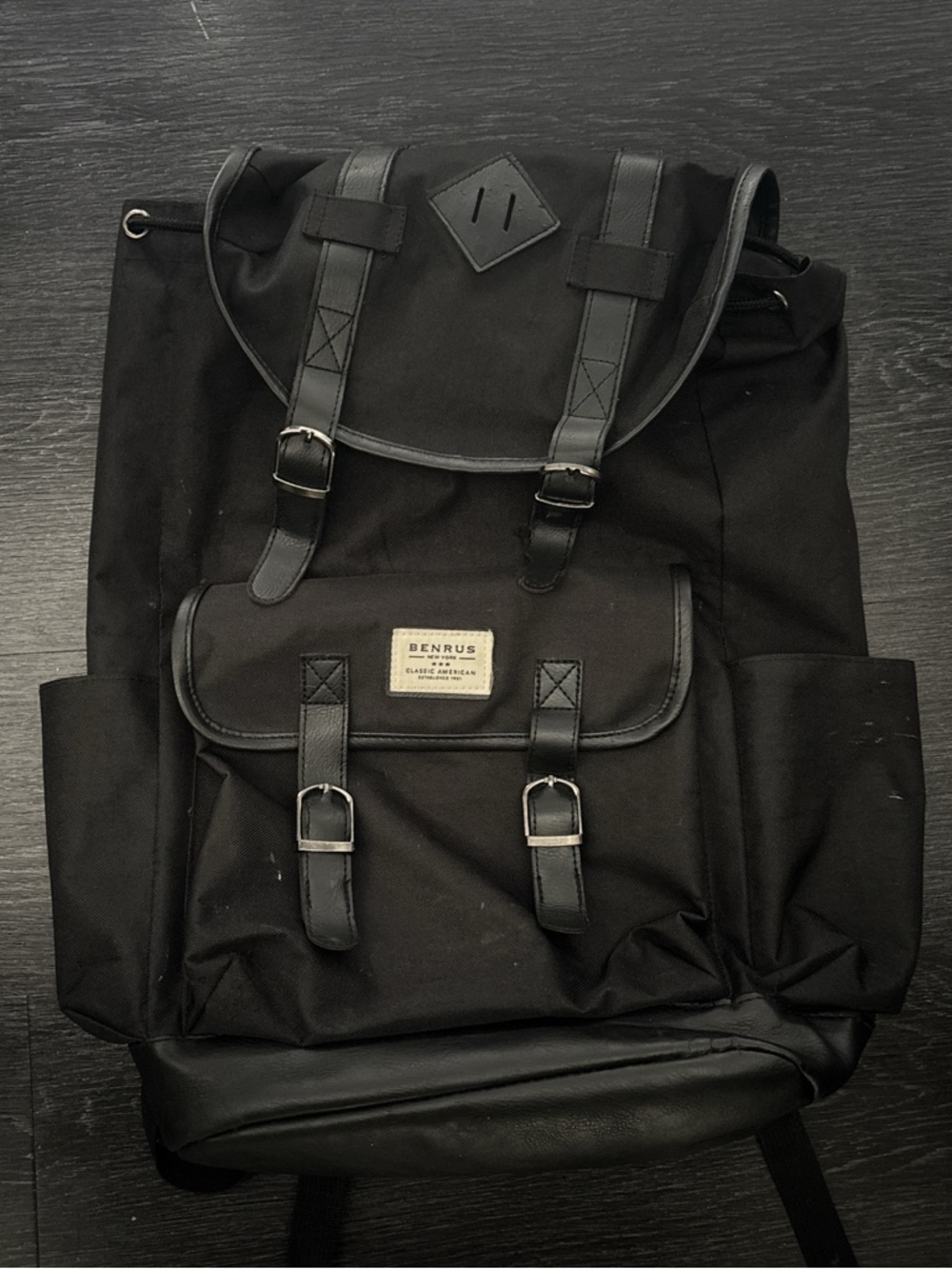 Benrus Black Canvas Roll-Top Backpack for Men